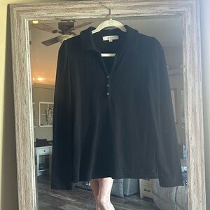 Loft long sleeve ribbed polo in black.